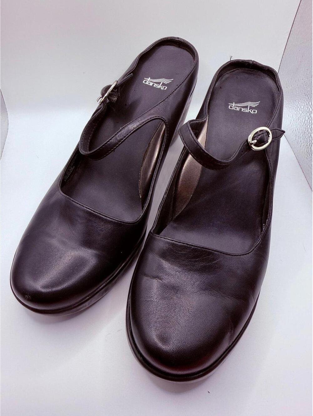 Dansko Mary Jane Clogs Women’s 38.5 Black Leather Chunky Heel